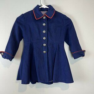 Vtg Mid Century Girls Blue Coat Clipper Ship Buttons Madeline 28" Bust 23" Lngth